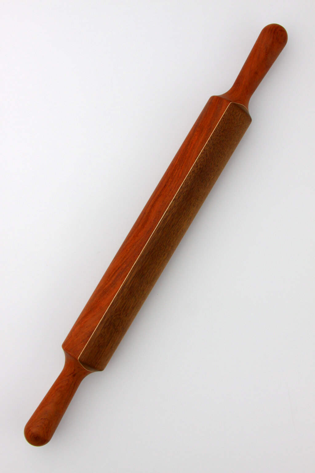 Vintage Maple Rolling Pin Walnut Handle Wood Light Brown Rolling